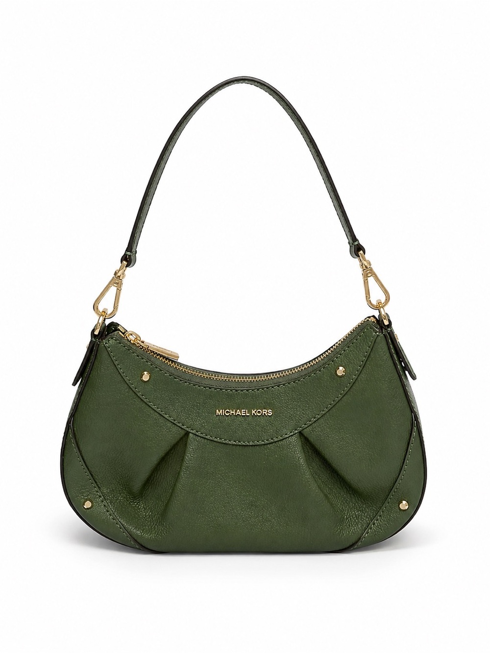Michael Kors Dark Olive Green Leather Shoulder Hobo with Gold Hardware